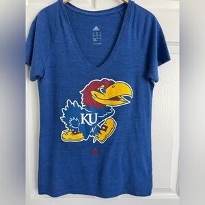 Size large adidas Vneck Kansas Jayhawks short sleeve Tshirt.